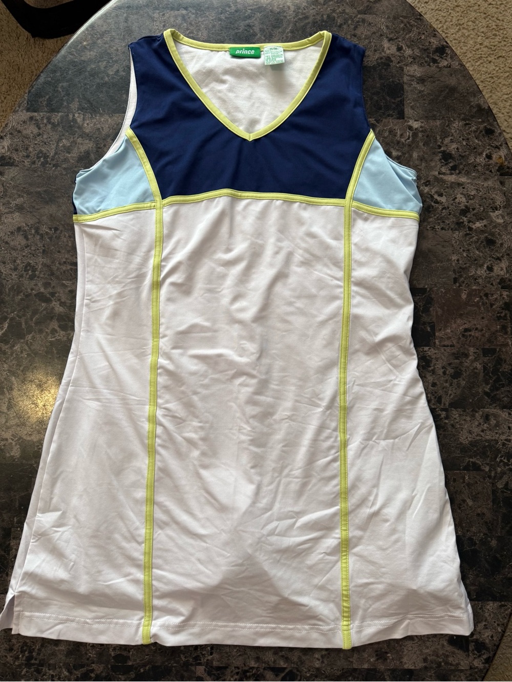Prince White Sleeveless Tennis Dress with Navy & Light Blue Panels